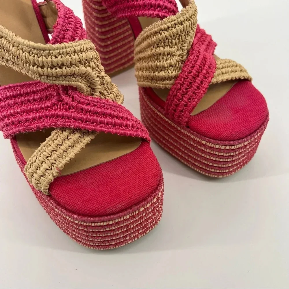 Castaner Fulvia Pink Woven Strappy Platform Colorful Tropical Resortwear Heels